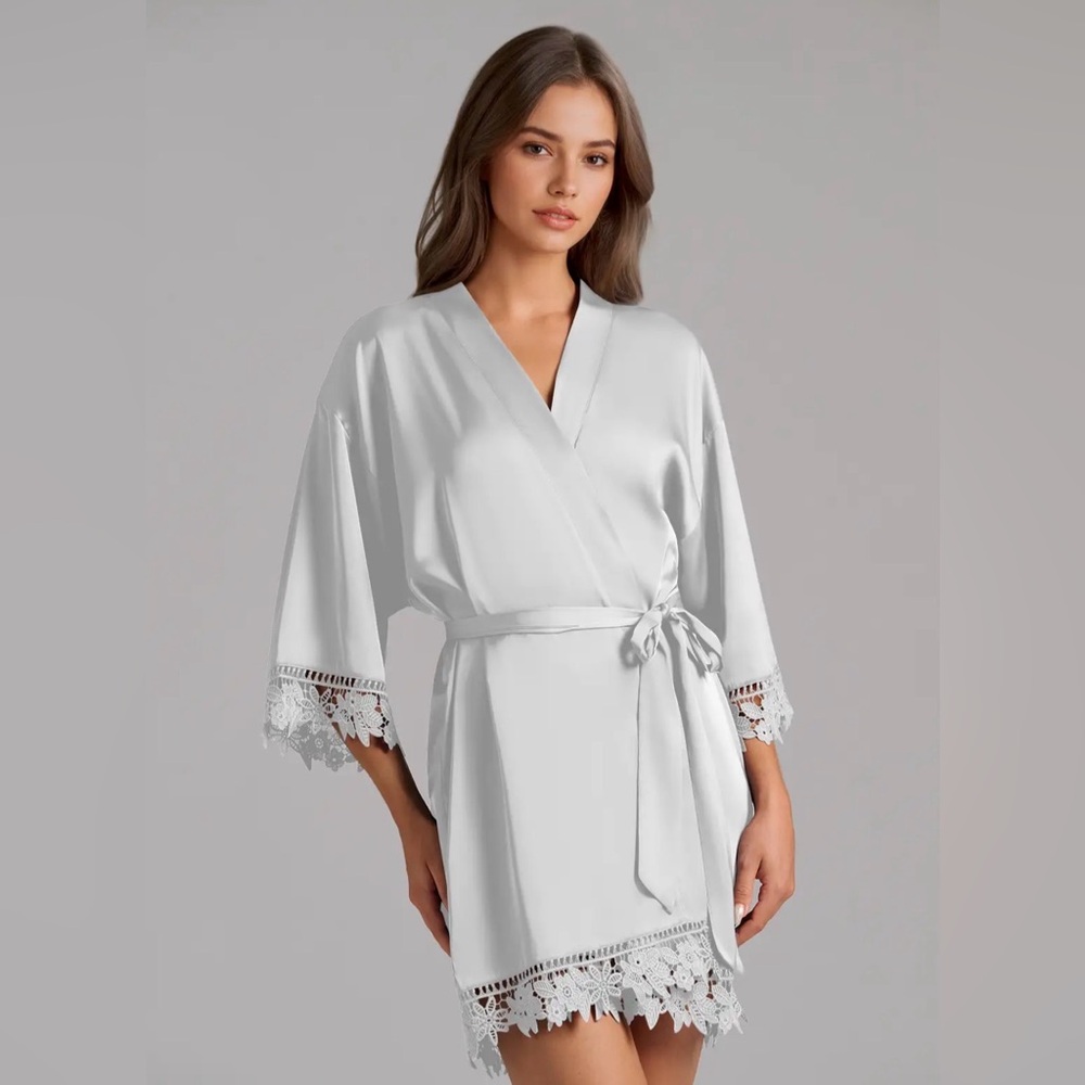 Azazie White Satin Lace Robe - Picture 3 of 8